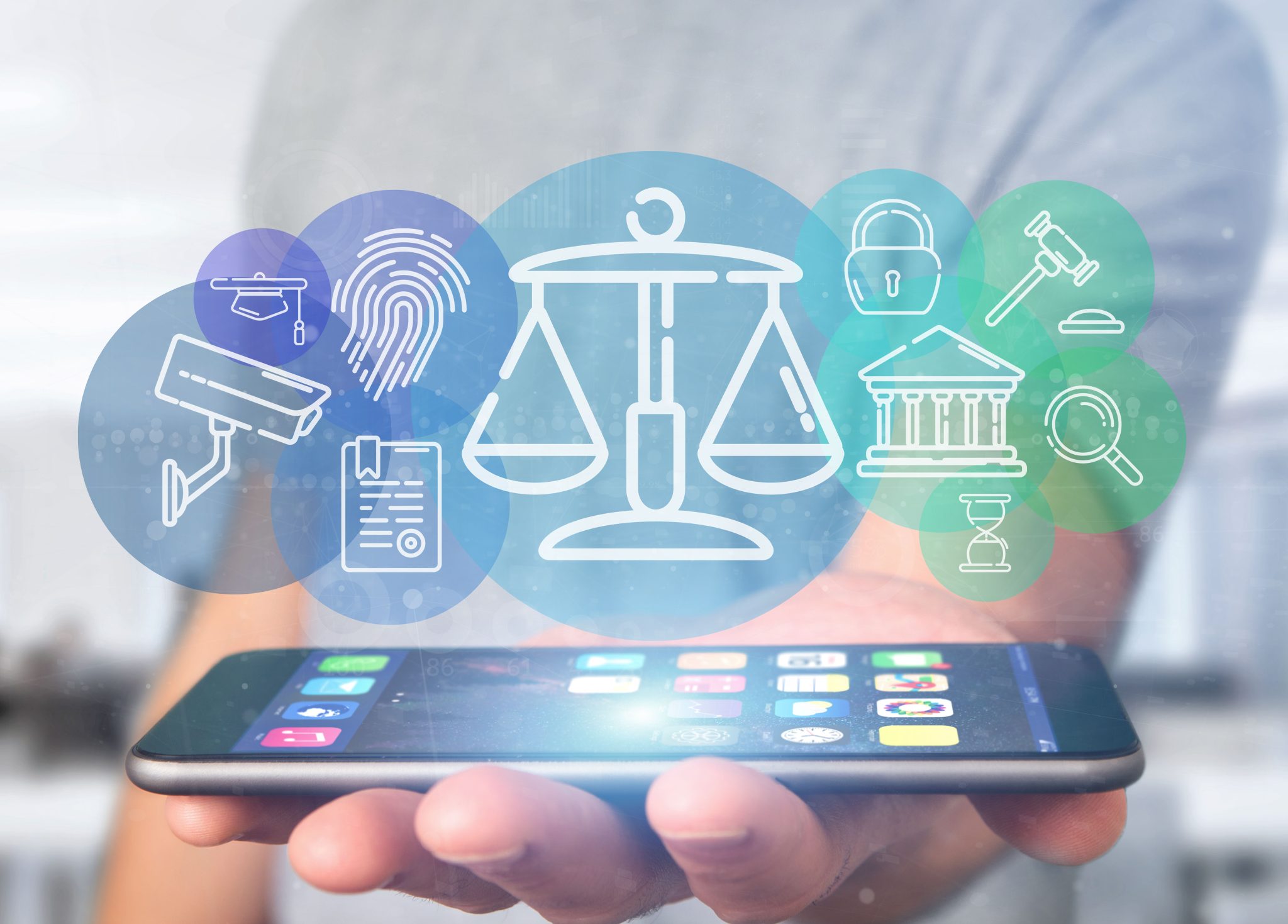 Businessman holding Cloud of justice and law icon bubble with data 3d rendering