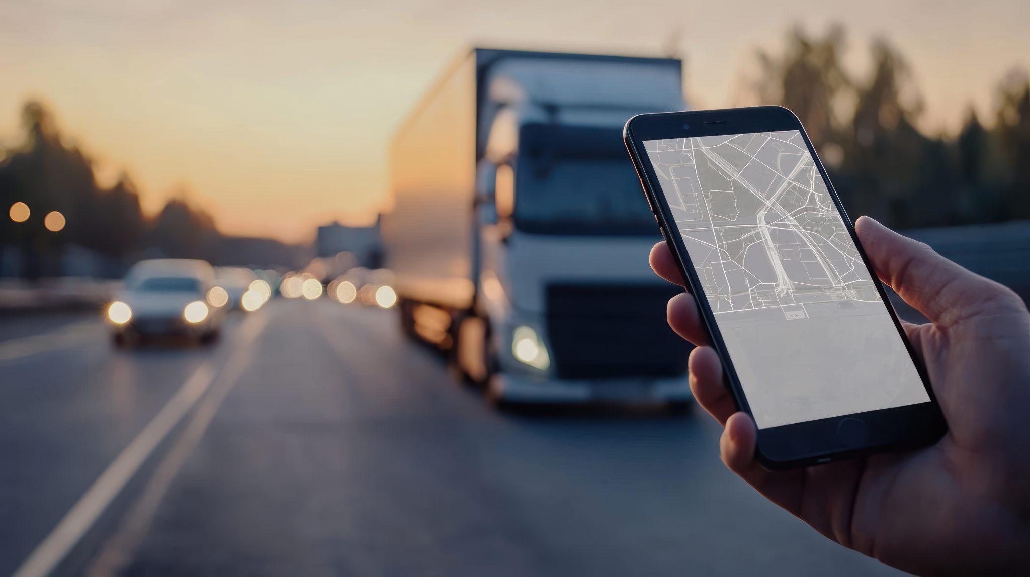 A smartphone with fleet management technology showing vehicle locations.